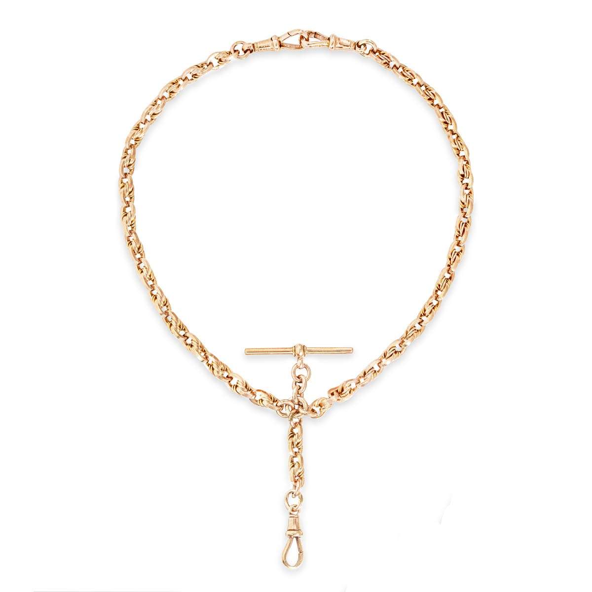 Antique 9ct Rose Gold Rope Twist Pocket Watch Albert Chain C1920